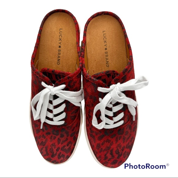 New LUCKY BRAND Talani Mules Sneakers Clogs 10 42 Red Leopard - Picture 9 of 10